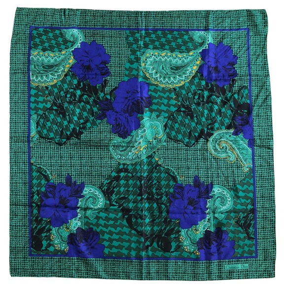 Dior Accessories - Christian Dior Autumn Green Hues Violet Floral Paisley Silk Scarf Authentic